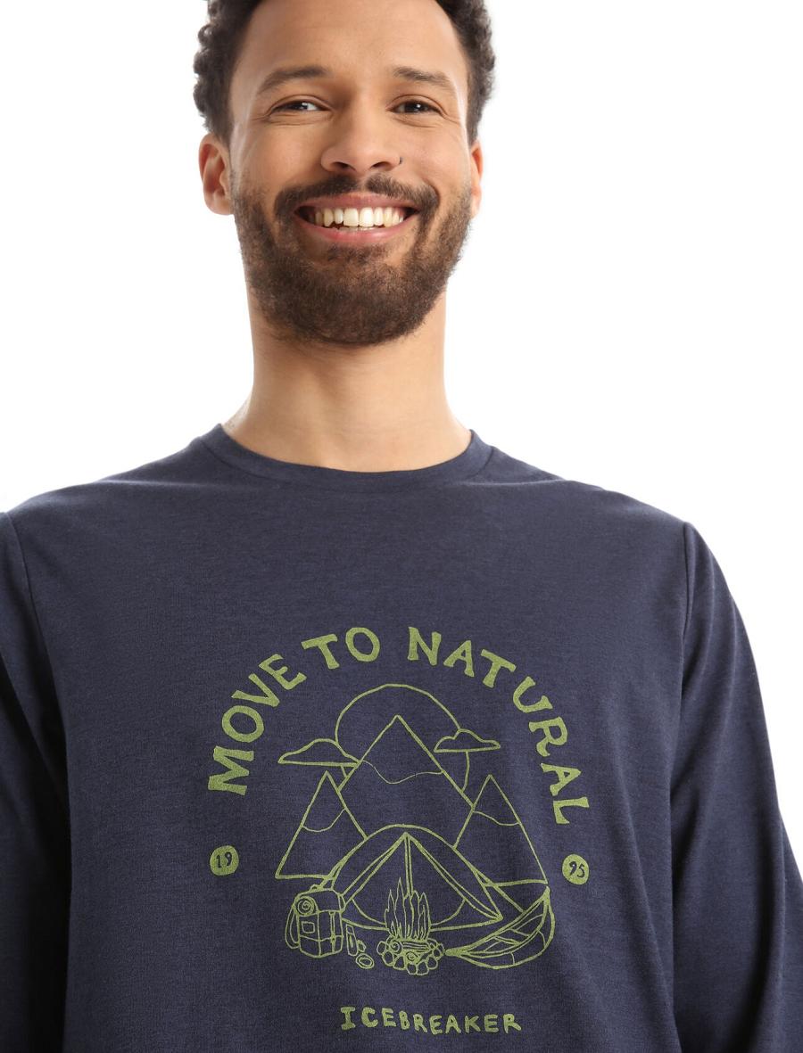 Icebreaker Merino Central Classic T-Shirt Canopy Camper Férfi Long Sleeve Sötétkék | HU 1224FDNM